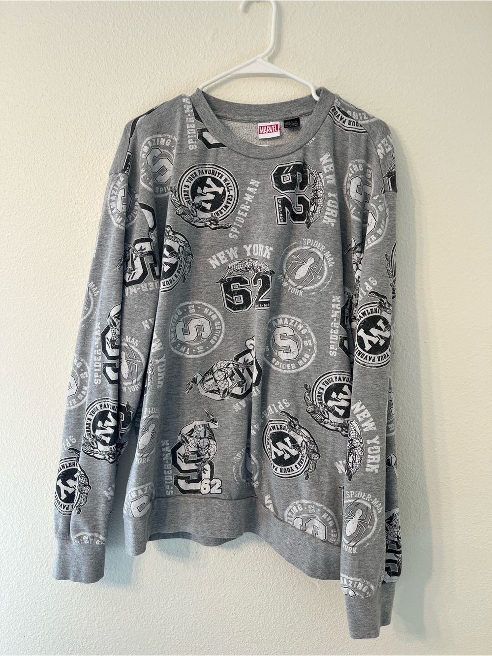 Marvel Men's Gray All-Over Graphic Crewneck Sweatshirt